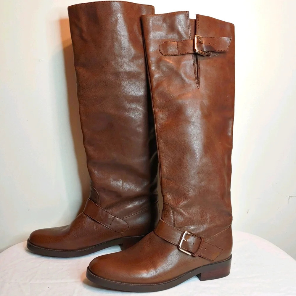 Kathryn Amberleigh Knee High Brown Leather Riding Boots Size Women's 7